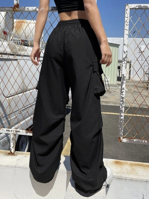 Damen nan weite Cargo-Hose mit Tunnelzugbund, Mehrfachtaschen und verstellbarem Saum Drune