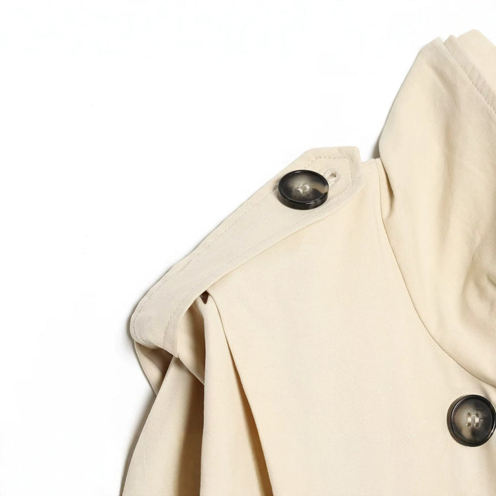 Damen Cropped Doppelreihiger Trench‑Blouson mit hohem Stehkragen, Schulterklappen und elastischem Saum Drune