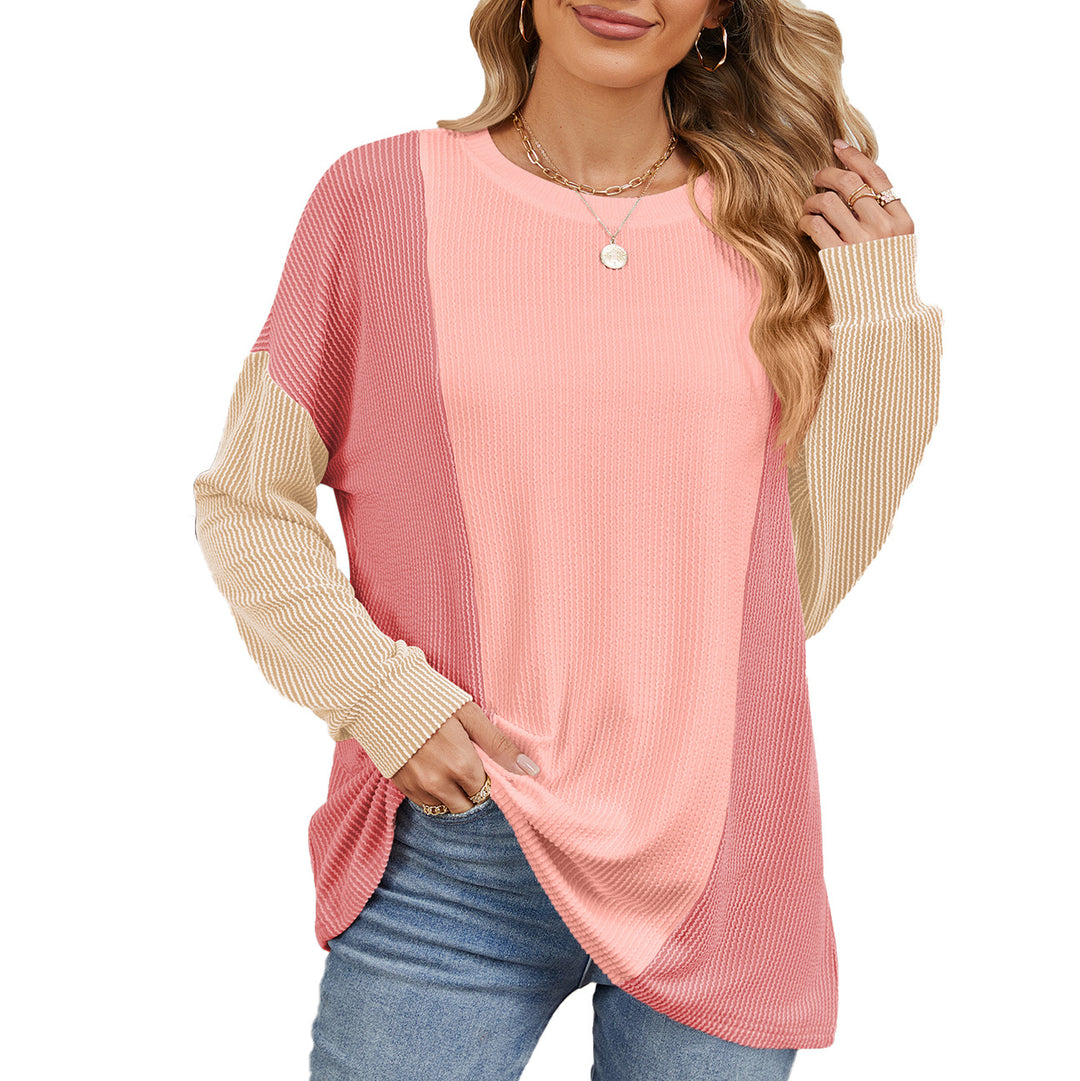 Damen oversized Pullover mit strukturiertem Rippdesign und modernen Farbblockakzenten Drune
