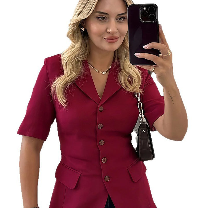 Damen Elegante Kurzjacke mit goldenen Knopfdetails Drune