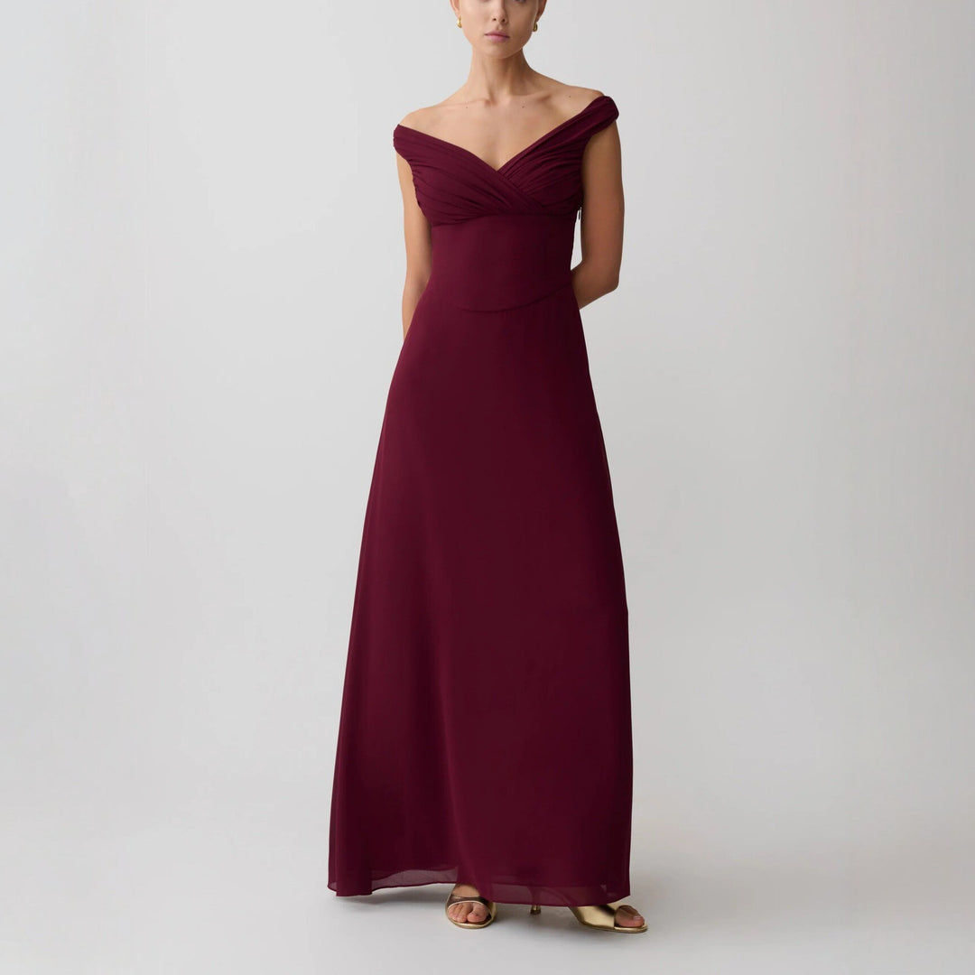 Damen Glamouröses Maxikleid mit schulterfreiem Design und eleganter Drapierung Drune