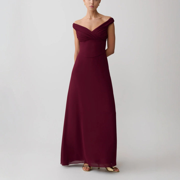 Damen Glamouröses Maxikleid mit schulterfreiem Design und eleganter Drapierung Drune