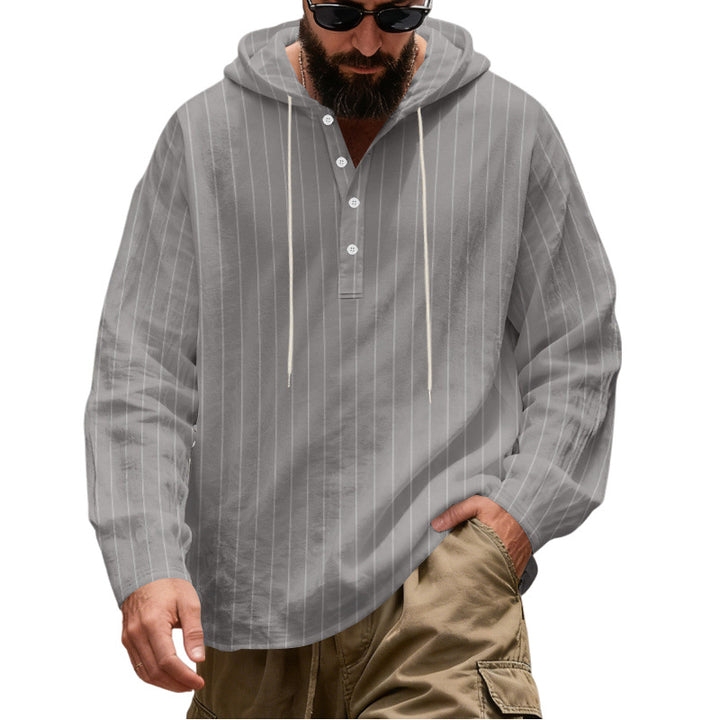 Herren Lässiges Kapuzen-Henleyshirt mit feinen Nadelstreifen und Knopfleiste Drune