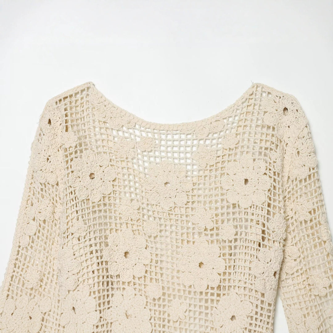 Damen Häkelbluse mit floralem Crochet‑Motiv, V‑Ausschnitt und Tunnelzug Drune