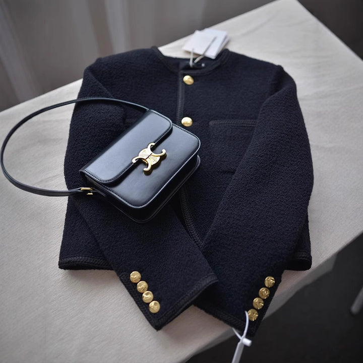 Damen Modische Boucléjacke mit goldenen Knöpfen Drune