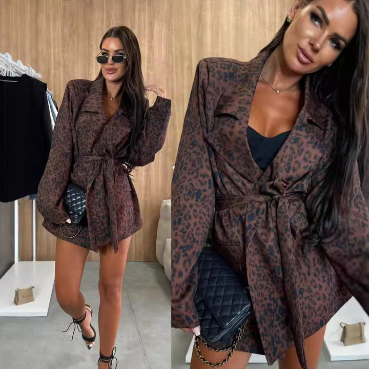 Damen nan tailliertes Blazerkleid mit Leopardenprint und Bindegürtel Drune