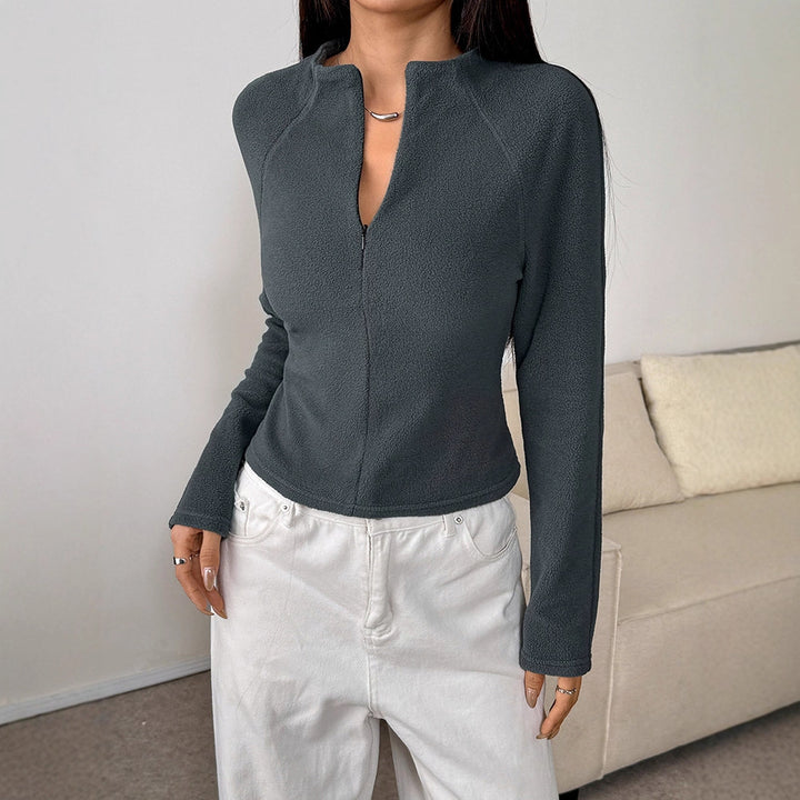 Damen sportlicher Fleece-Oberteil mit Stehkragen und Reißverschluss Drune