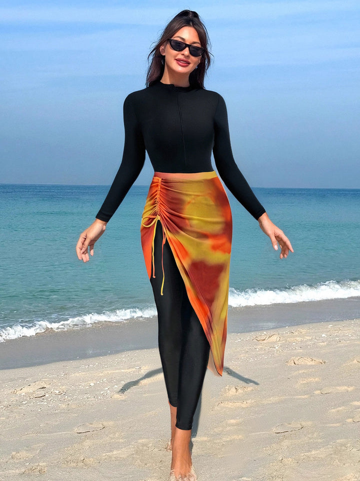 Damen Kombinierter Langarm-Schwimmanzug mit asymmetrischem Rock Drune
