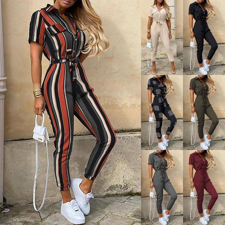 Damen Kurzarm-Utility-Overall mit Taillenbindegürtel und schmalem Joggerbein Drune