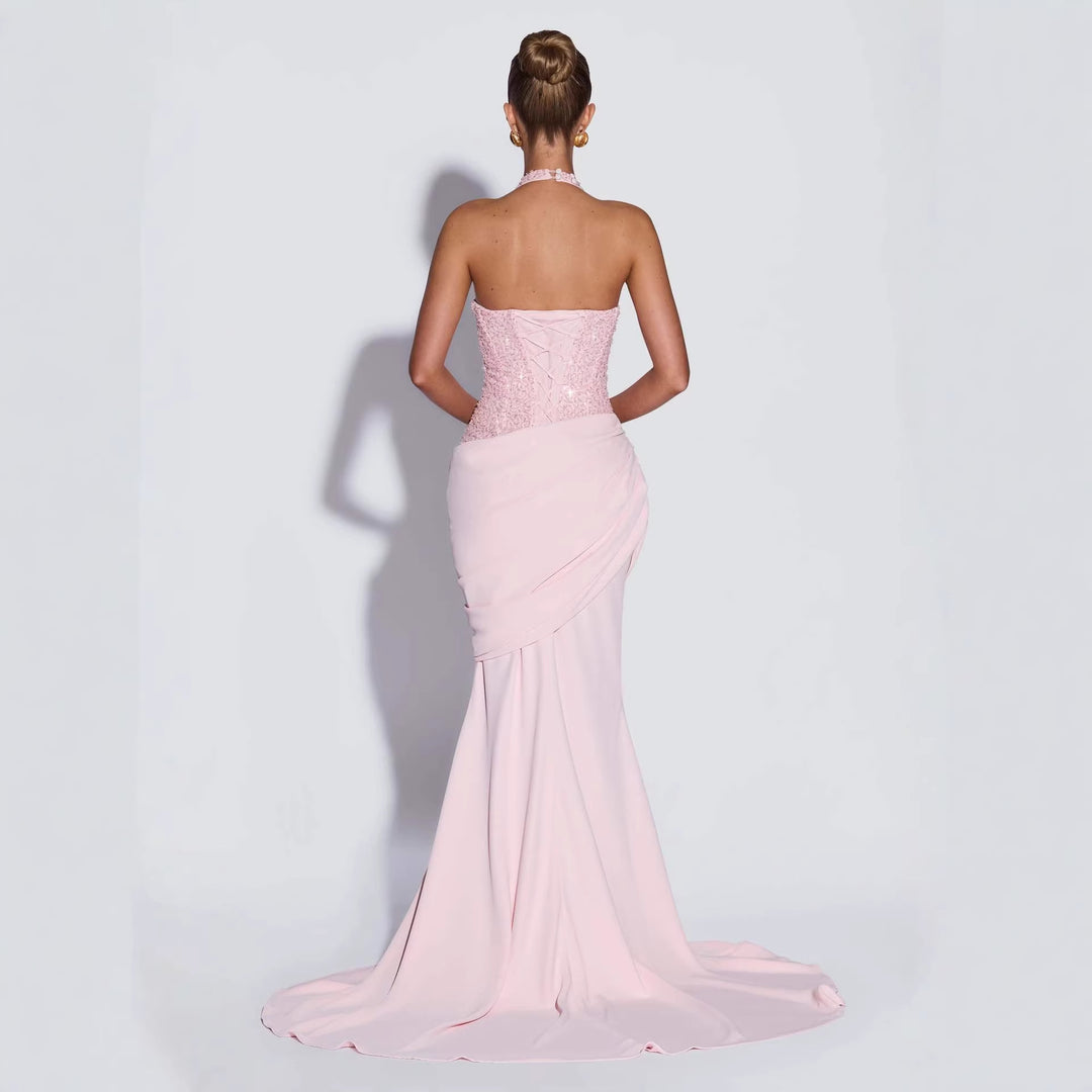 Damen Elegantes Abendkleid mit schimmerndem Oberteil und fließendem Rock Drune