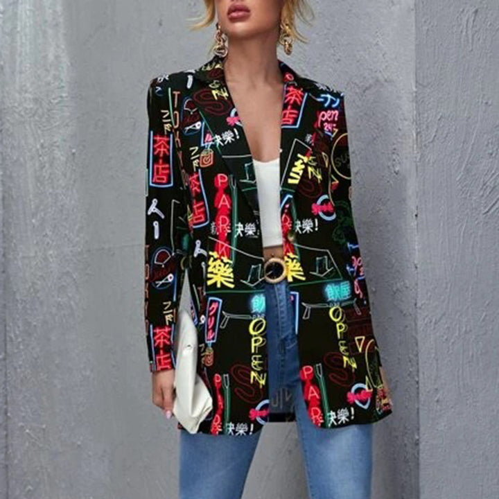 Damen Modische Blazerjacke mit aufregendem Comic-Design und lässigem Schnitt Drune