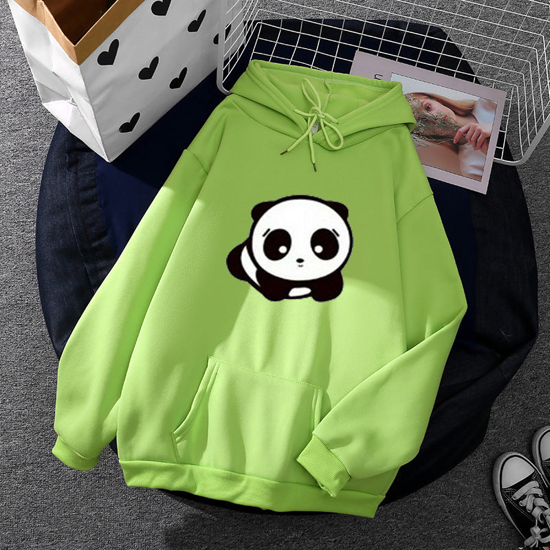 Damen nan kuscheliger Oversize-Kapuzenpullover im Streetwear-Cut mit Kängurutasche und niedlicher Panda-Motivstickerei Drune