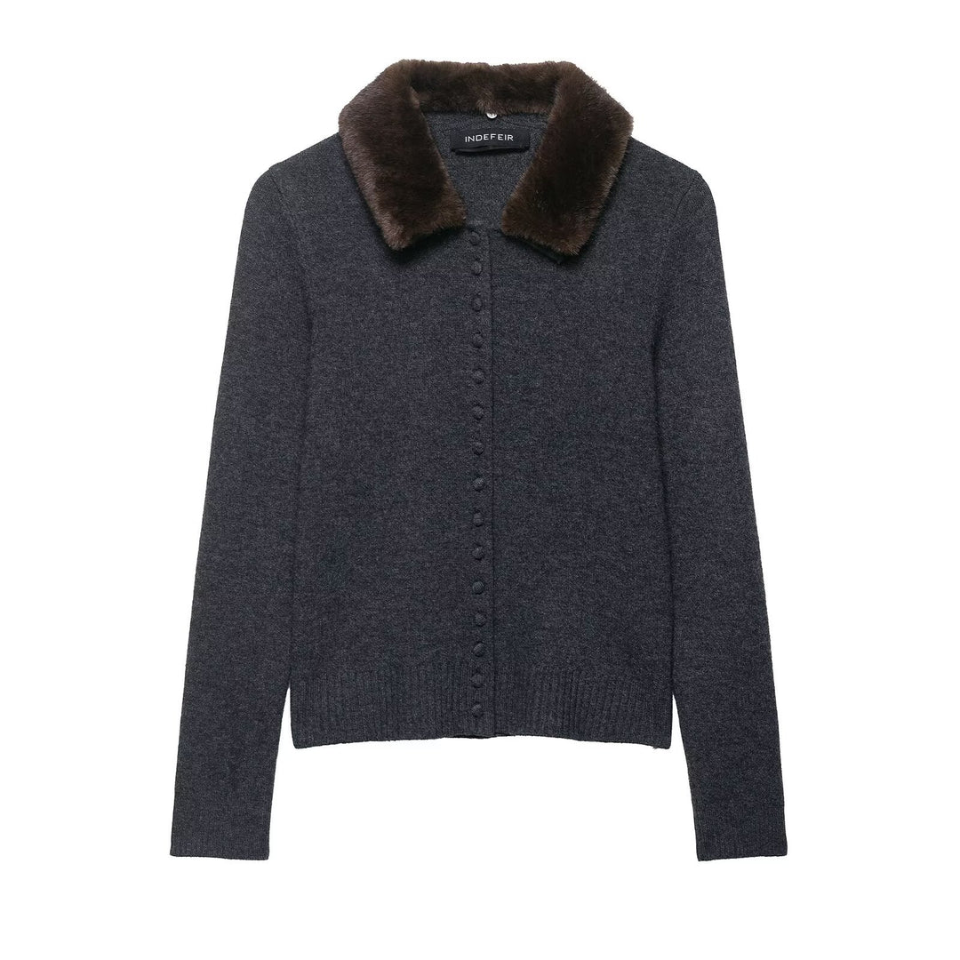 Damen Feinstrick-Cardigan mit Kunstpelzkragen und verdeckter Knopfleiste Drune