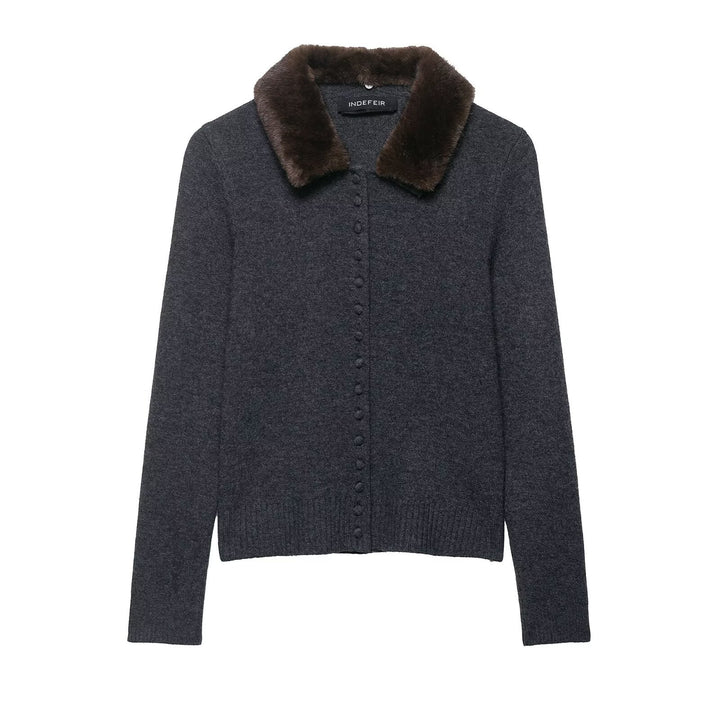 Damen Feinstrick-Cardigan mit Kunstpelzkragen und verdeckter Knopfleiste Drune