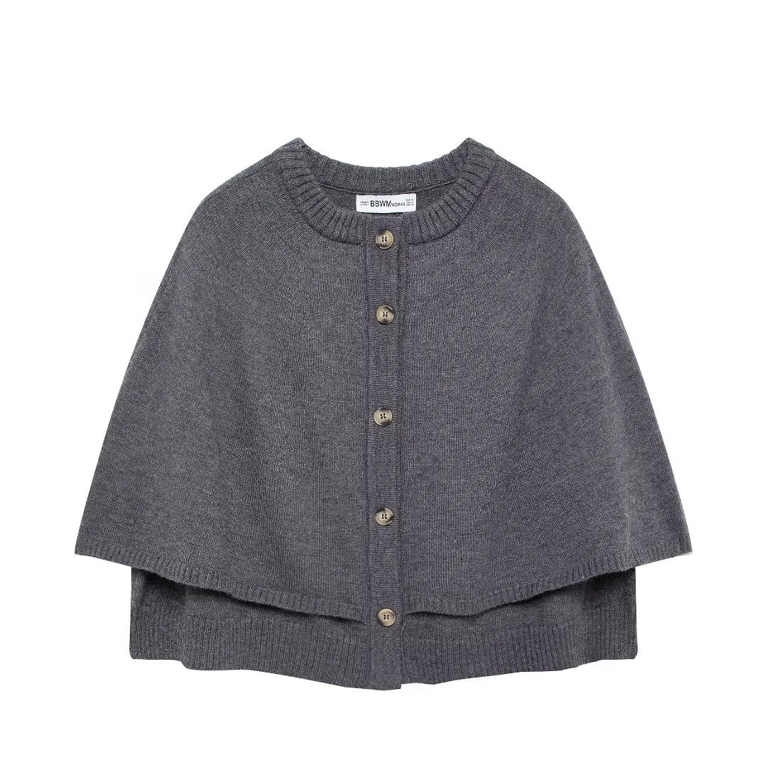 Damen weiches Strick-Cape mit Knöpfen Drune