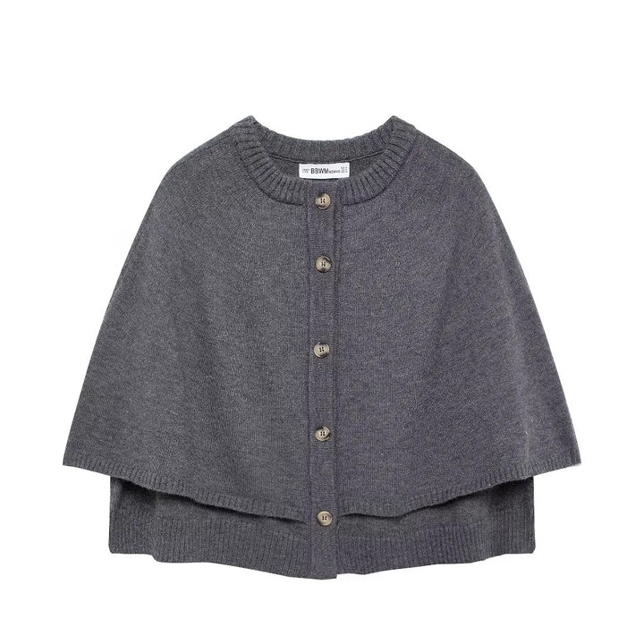 Damen weiches Strick-Cape mit Knöpfen Drune
