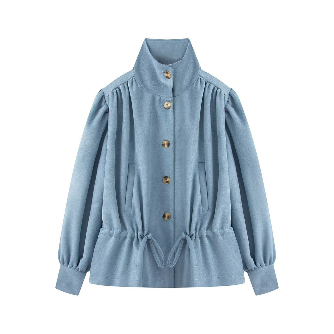 Damen Kurzjacke mit Stehkragen, Tunnelzug und Ballonärmeln Drune