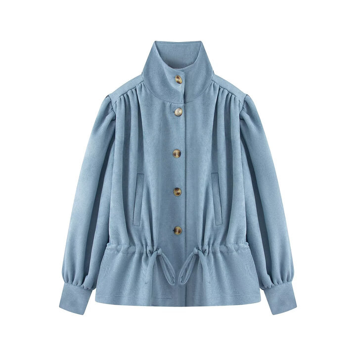 Damen Kurzjacke mit Stehkragen, Tunnelzug und Ballonärmeln Drune