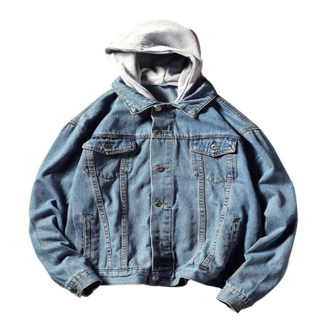 Herren Modische Denimjacke mit Kapuze Drune