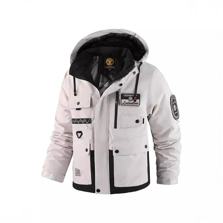 Herren Urbaner Multifunktions-Outdoorparka mit Kapuze, wasserabweisender Softshell und Multifachtaschen Drune