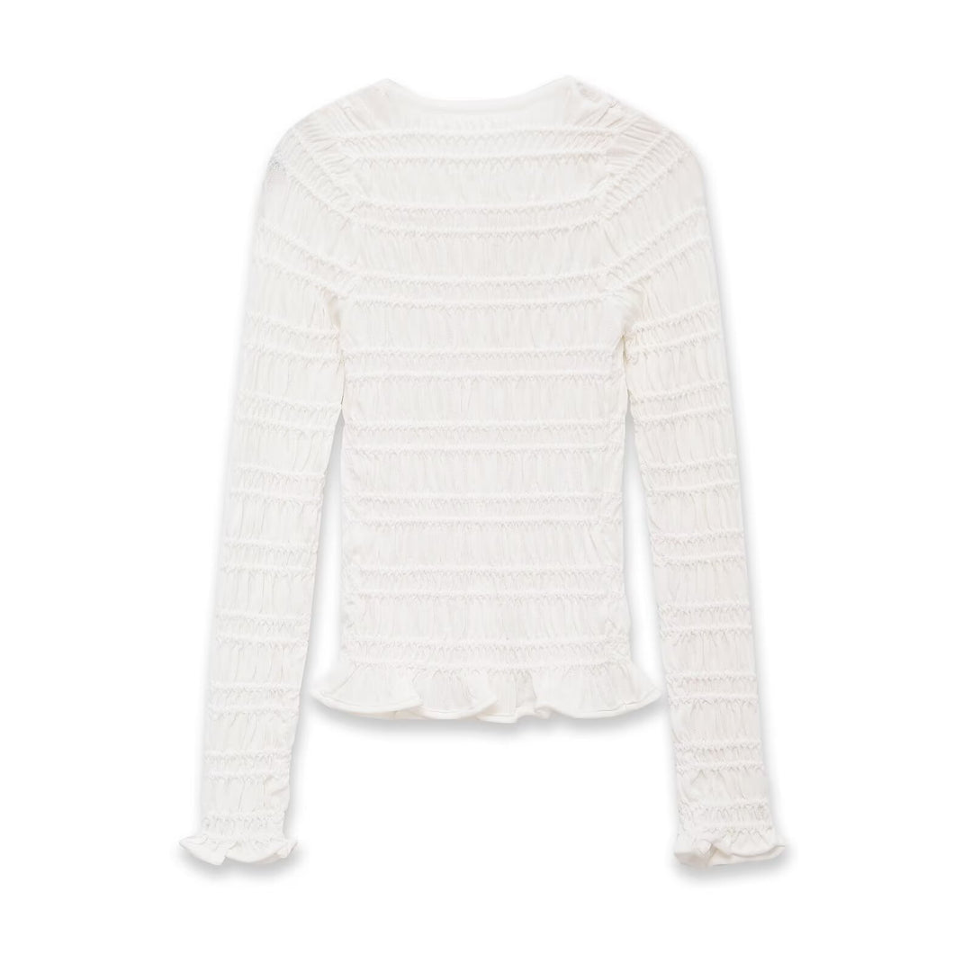 Damen Gesmoktes Feinstrick-Cardigan mit Rüschenabschluss und Knopfleiste Drune