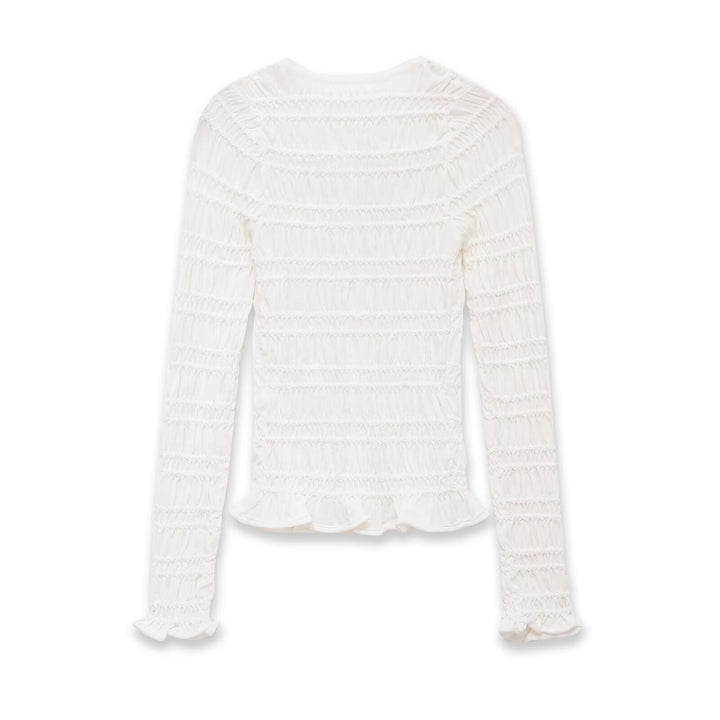 Damen Gesmoktes Feinstrick-Cardigan mit Rüschenabschluss und Knopfleiste Drune