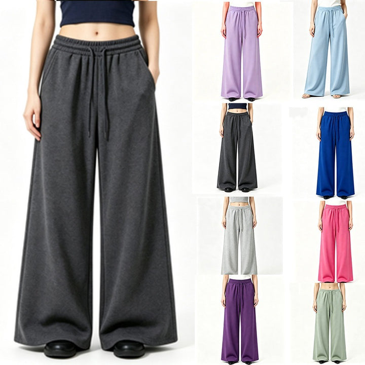 Damen nan weite High-Waist Loungehose mit elastischem Bund, Kordelzug und fließendem Jersey Drune