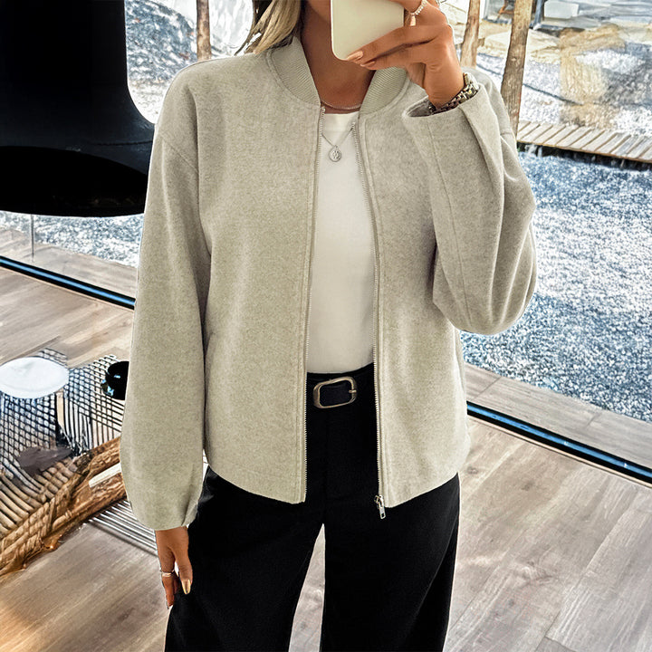 Damen nan leichte Fleece‑Bomberjacke mit Stehkragen, zweiseitigem Reißverschluss und lässiger Oversize‑Passform Drune