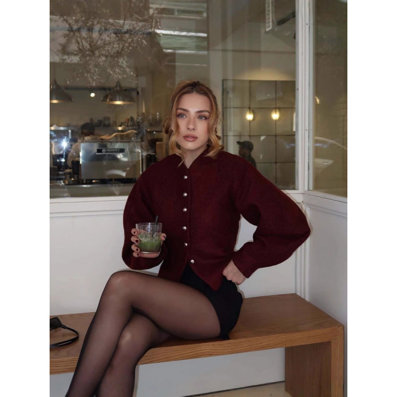 Damen modische Strickjacke mit auffälligen Knöpfen Drune