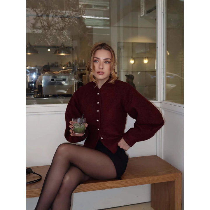 Damen modische Strickjacke mit auffälligen Knöpfen Drune