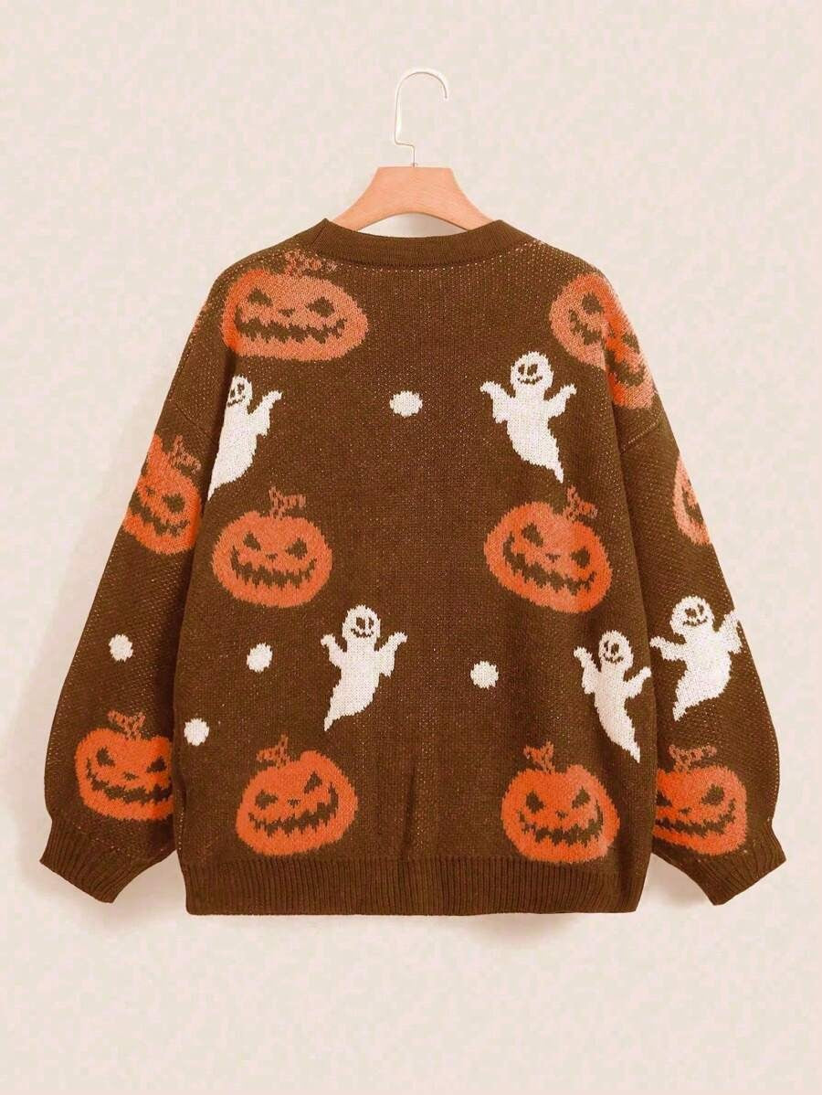 Damen kuschelige Herbstjacke mit gruseligem Motiv Drune
