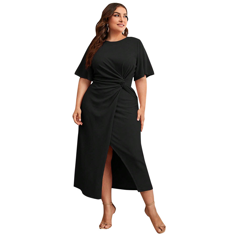 Damen Midikleid mit elegantem Knotendesign und modischem Schlitz Drune