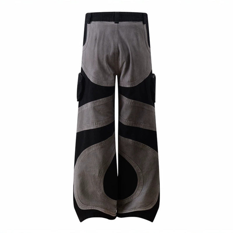 Damen weite Patchwork-Cargo-Culottehose mit aufgesetzten Zipper-Taschen und kontrastnähten Drune