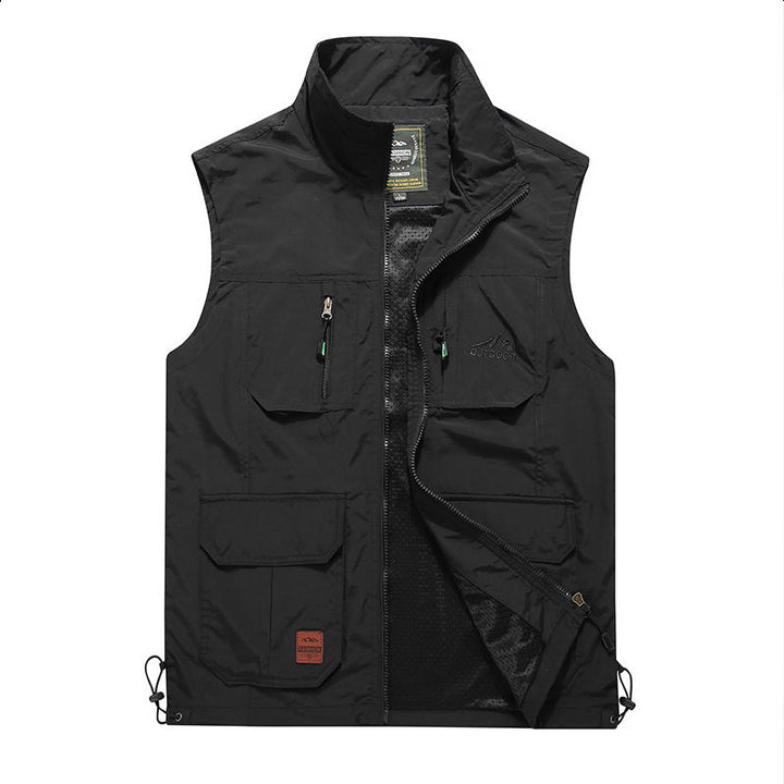 Herren Multifunktionale Outdoor‑Weste mit Mesh‑Futter, Mehrfach‑Taschen und verstellbarem Saum Drune