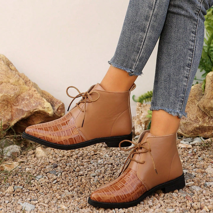Damen modische Lederstiefeletten mit glänzenden Akzenten und Schnürung Drune