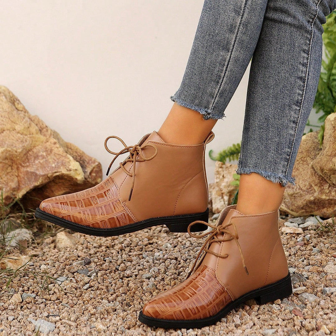 Damen modische stiefeletten mit glänzenden Akzenten und Schnürung Drune