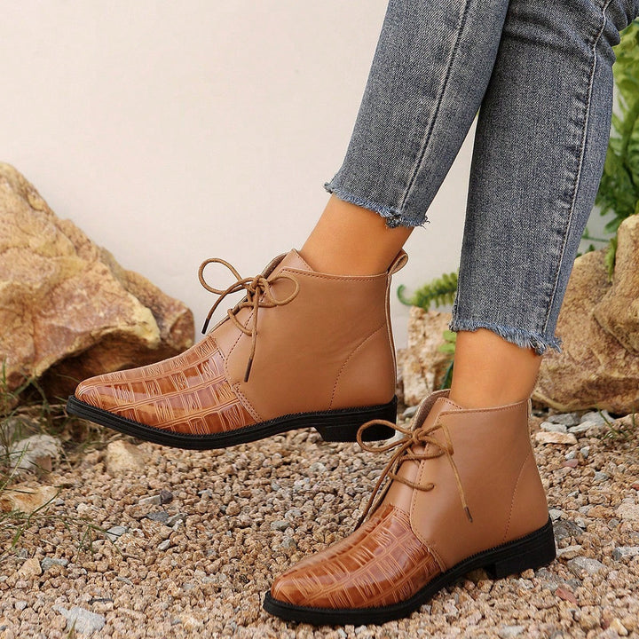 Damen modische stiefeletten mit glänzenden Akzenten und Schnürung Drune