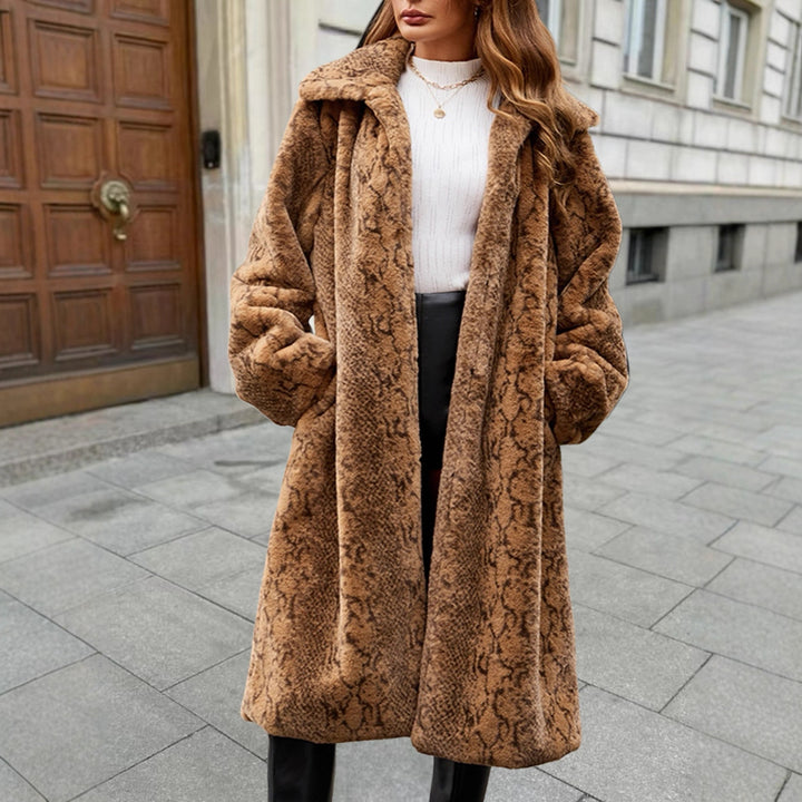 Damen Oversized Kunstpelzmantel mit Schlangenmotiv Drune