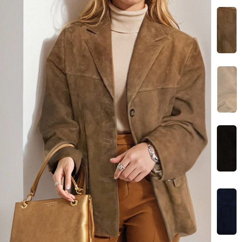 Damen Elegante Wildlederjacke mit klassischem Schnitt und zwei Taschen Drune