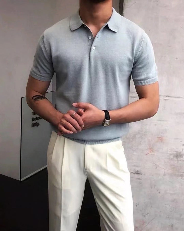 Herren nan Premium-Feinstrick-Poloshirt mit offenem Hemdkragen und dezenter Knopfleiste Drune