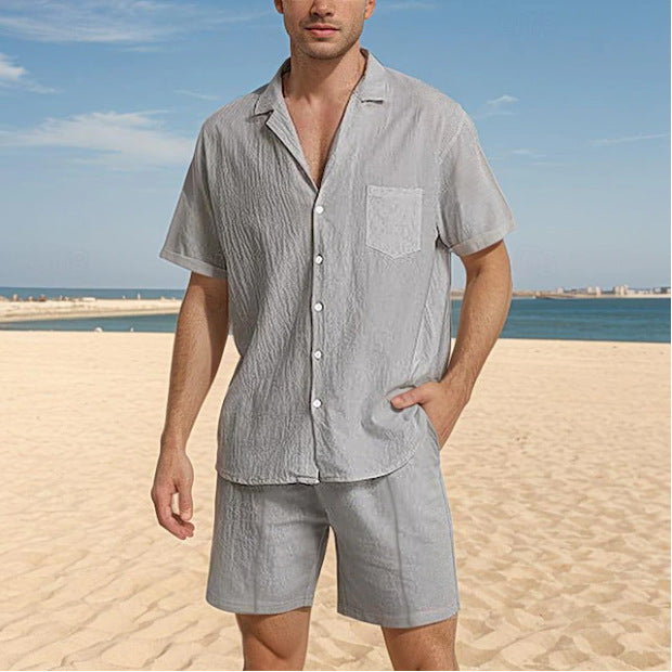 Herren lockeres Kurzarmhemd mit strukturiertem Design und passenden Shorts Drune