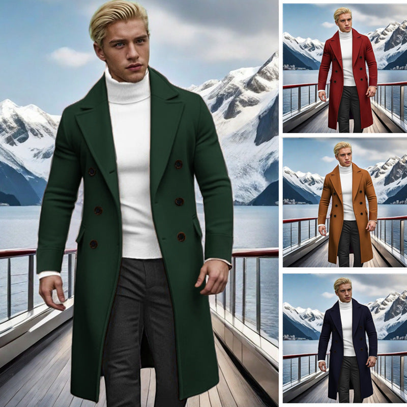 Herren eleganter doppelt-knopf Mantel mit hohem Kragen Drune