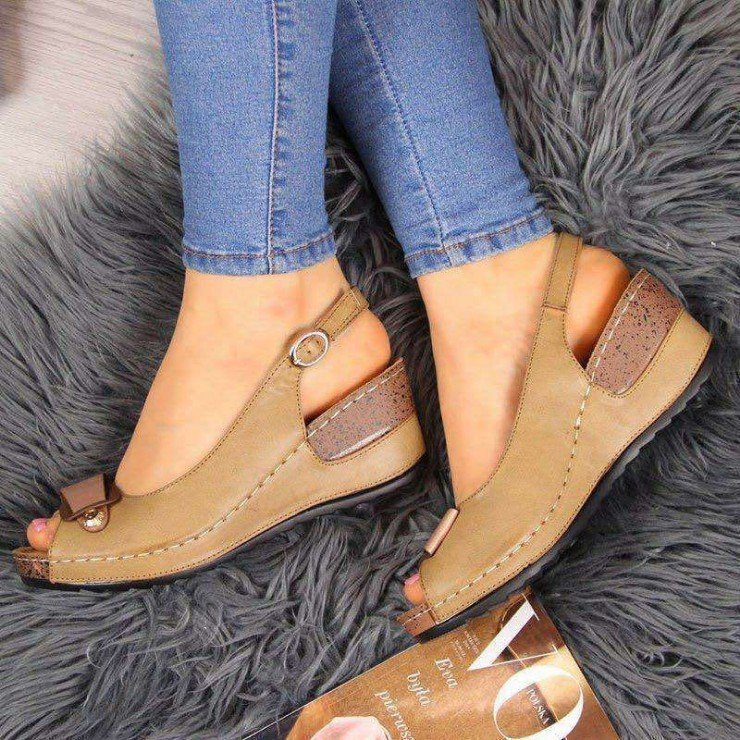 Damen Keil‑Slingback‑Sandalen mit gepolstertem Komfortfußbett und Zierschleife Drune
