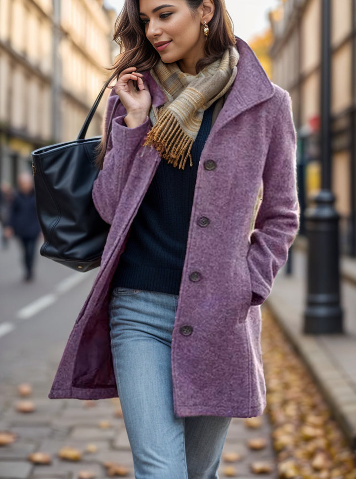 Damen Kurzmantel aus Velourslederimitat mit Hemdkragen, Knopfleiste und seitlichen Eingrifftaschen Drune