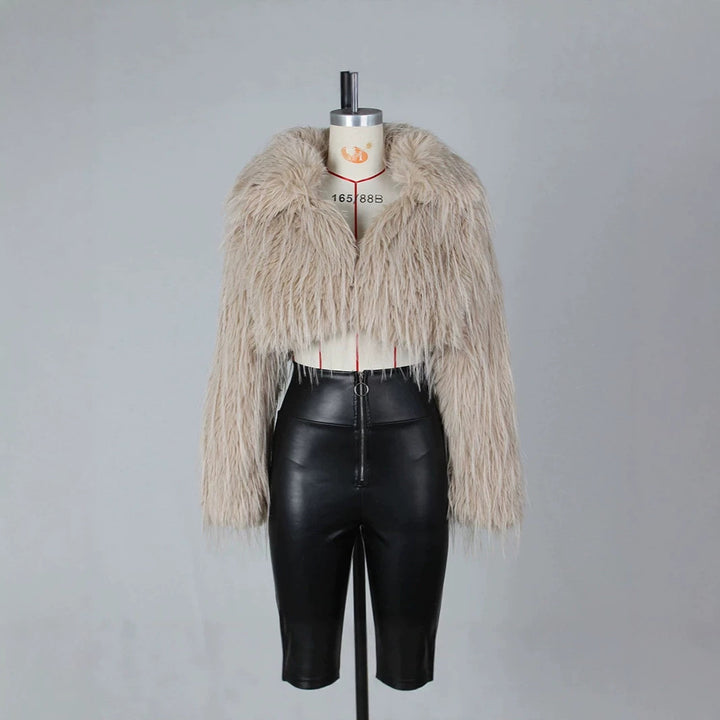 Damen Flauschiger Cropped-Bolero aus Hochflor-Kunstpelz mit spitzem Revers Drune