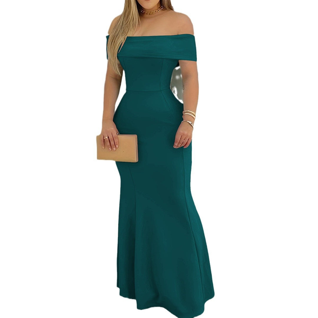 Damen elegantes schulterfreies Maxikleid mit figurbetontem Schnitt Drune