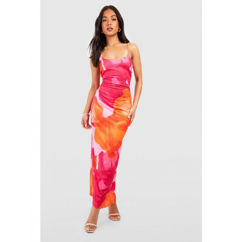 Damen Floral Print Körperbetontes Maxi-Kleid mit Seitenschlitz Drune
