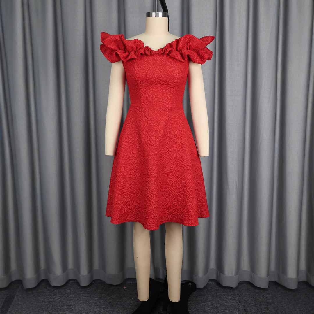 Damen A-Linien Kleid mit Volantärmel Drune