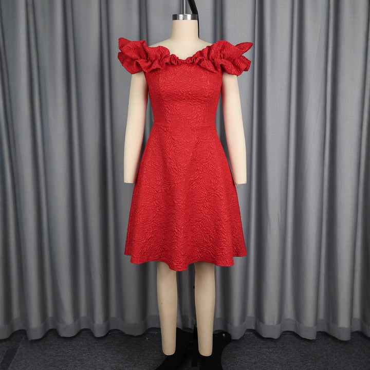 Damen A-Linien Kleid mit Volantärmel Drune