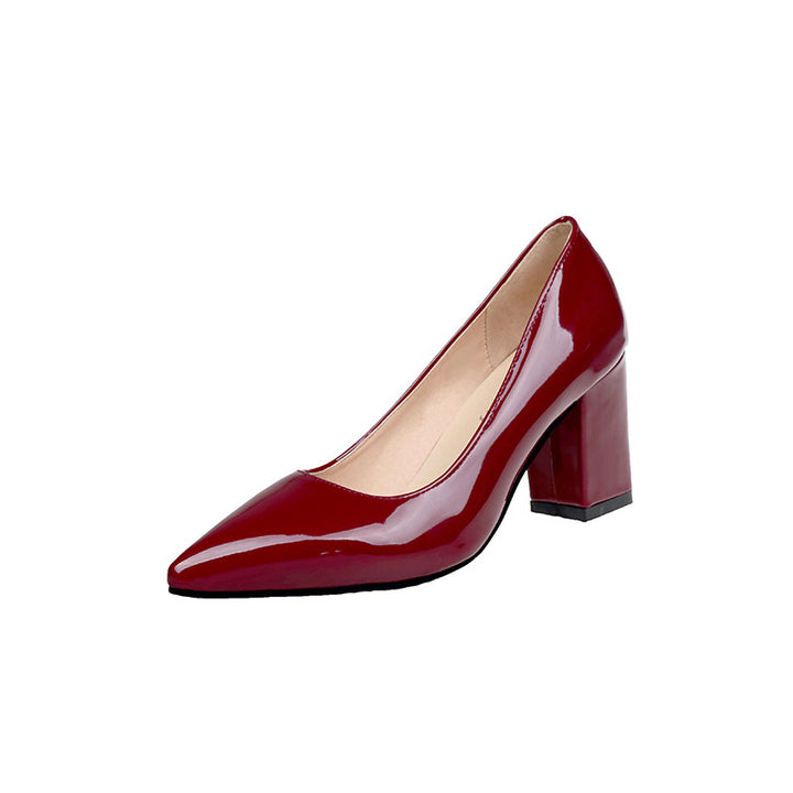 Damen Lack-Pumps mit spitzer Zehenpartie, mittelhohem Blockabsatz und gepolstertem Fußbett Drune